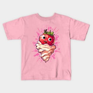 Funny Cartoon Strawberries and Cream Kids T-Shirt